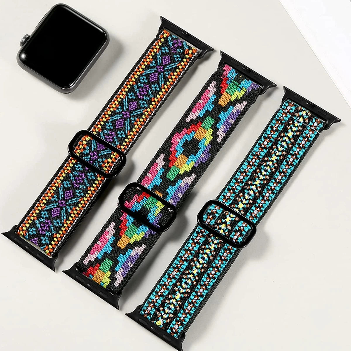 Lot de 3 bracelets élastiques en nylon pour Apple Watch Series 10/11 42mm 46mm, boucle sportive extensible en nylon pour iWatch Series 10 9 8 7 6 5 4