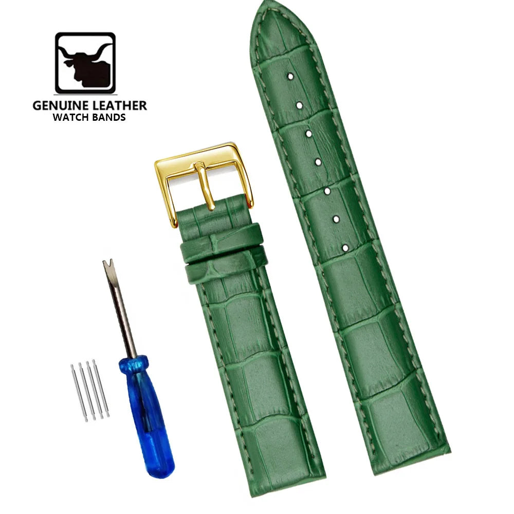 Bracelets de montre en cuir véritable de qualité supérieure, 12/14/16/18/19/20/21/22/24mm, Bracelet de poignet de haute qualité + outil