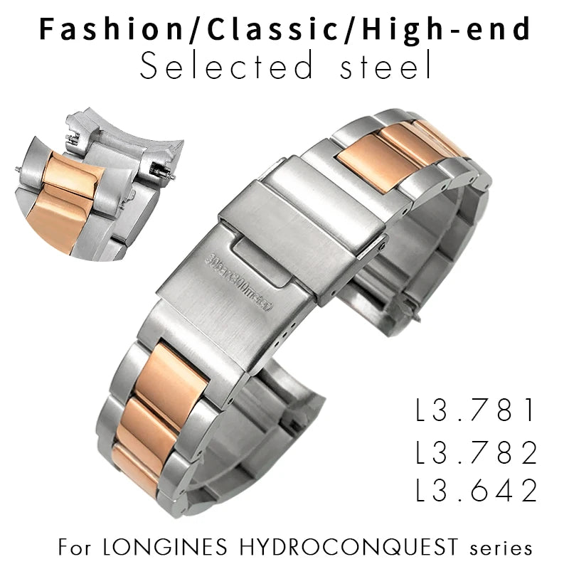 Bracelet de montre en acier inoxydable, 19mm, 21mm, 22mm, pour Longines Conquest HydroConquest L3.782 L3.641 L3.841, bracelet de montre en métal massif