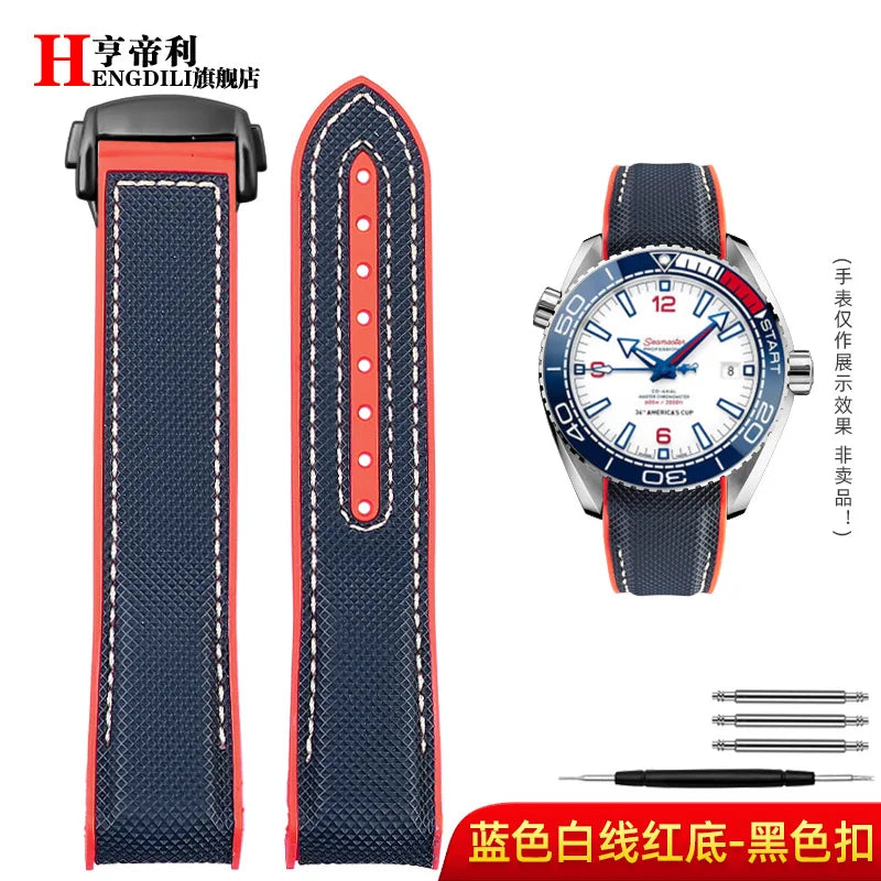 Bracelet à extrémité incurvée pour hommes, 8 couleurs, pour Omega Seamaster 300 Ocean Speedmaster 8900 Planet Ocean, 20m 22mm, tissu en Nylon et caoutchouc