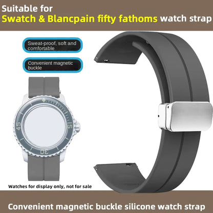 Cinturino in silicone morbido da uomo e donna, per Swatch, Blancpain Fifty Fathoms, Five Ocean, blu, arancione, verde, grigio, strumento, marca Co, 22mm