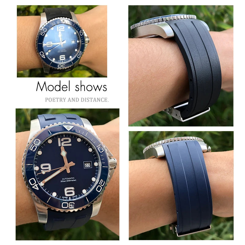 19mm 20mm 21mm 22mm nouveau bracelet de montre en caoutchouc pour Longines Conquest HydroConquest VHP L3.841 641 782 742 bracelet de plongée en Silicone noir