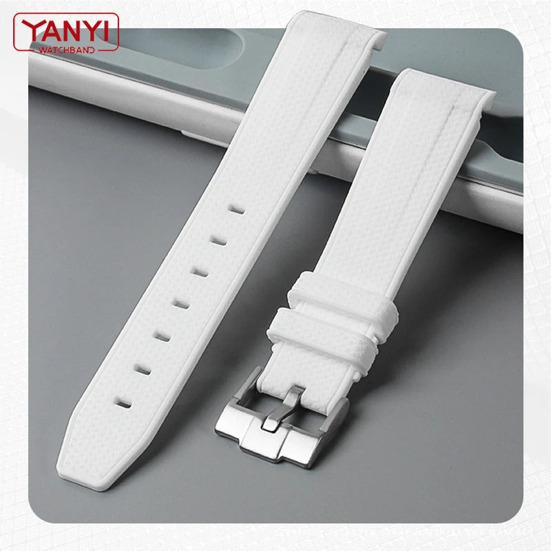 White rubber watch strap for Omega X Swatch, MoonSwatch, Constellation, waterproof, sport, watch band, curved end band, 20mm