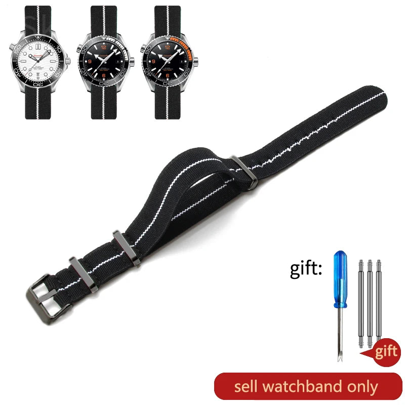 Retro Parachute Nylon Watch Strap for Rolex Tudor Biwan Omega Heuer IWC Men High-Density Knit 18 20 22mm Replacement Accessories