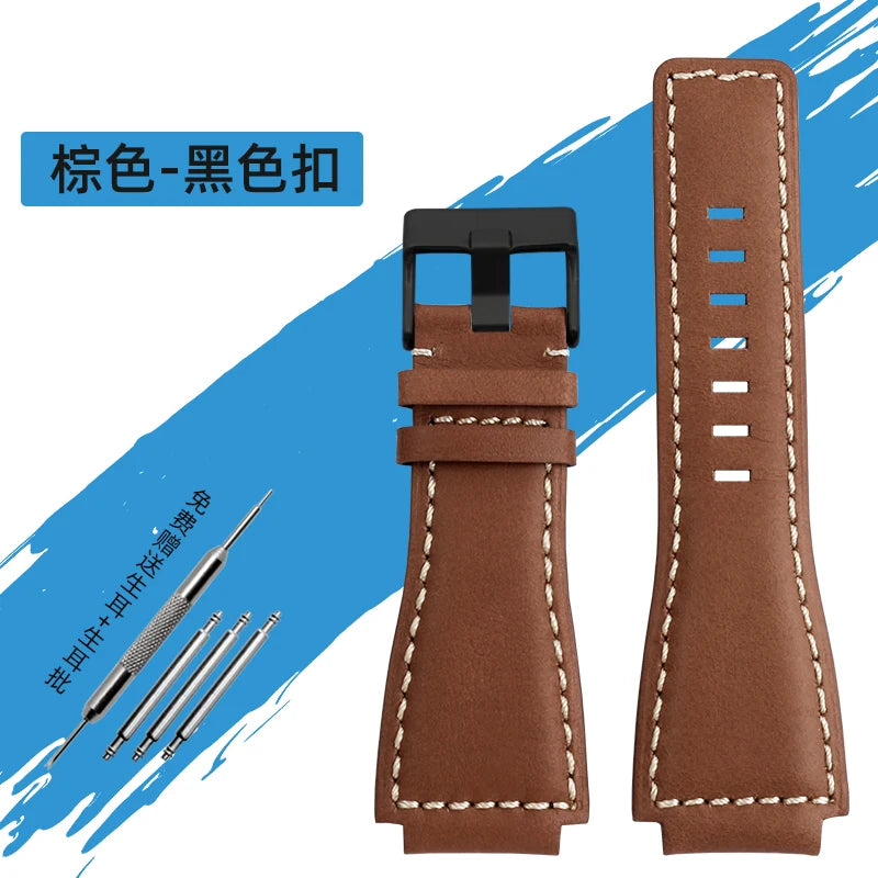 34*24mm Convex Pour Bell & Ross B & R BR-01 BR-03 High Quality Genuine Leather Strap Men's Watch Bands for BR01 BR03 Strap