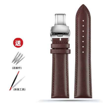Blue Leather Bracelet for Men and Women, 12mm, 14mm, 16mm, 18mm, 20mm, 22mm for Tissot Longines, Omega Seamaster, Blue, Black, Brown