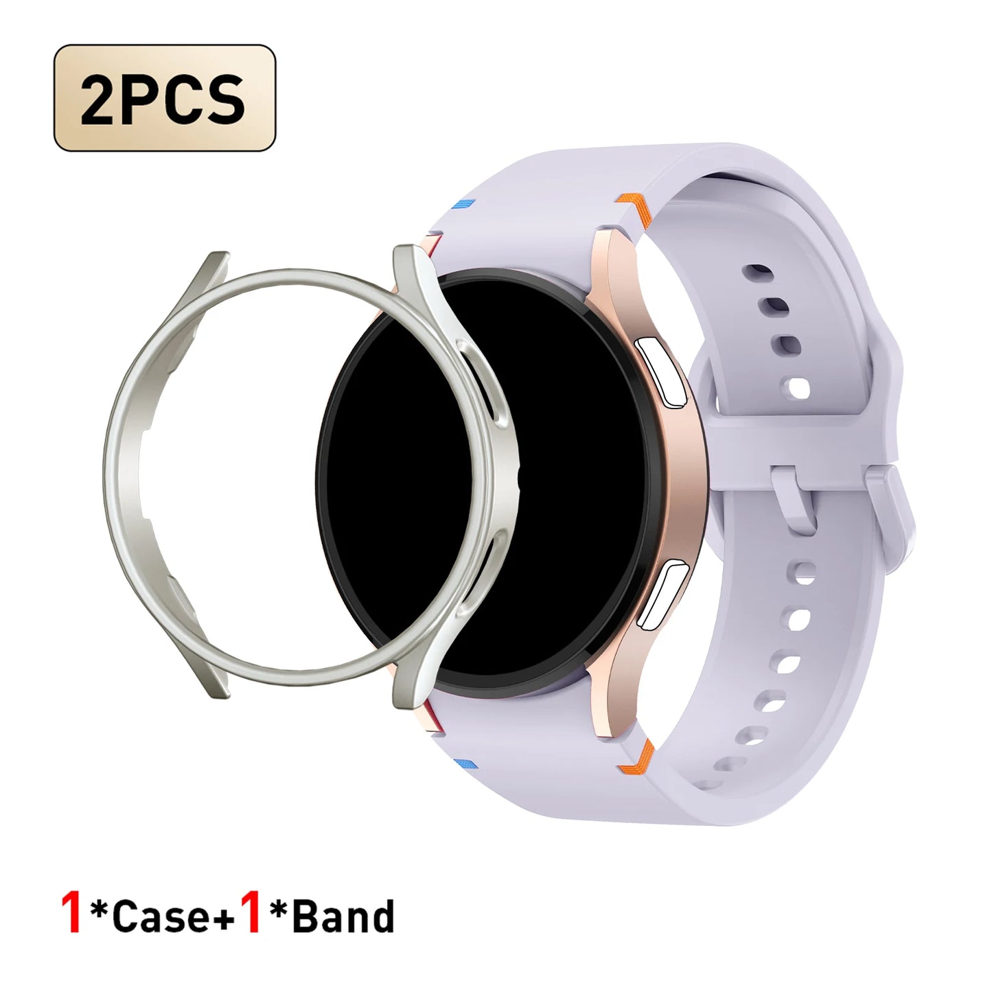 Set di 2 pezzi (cinturino e custodia) per Samsung Watch FE/7/6/5/4/5 Pro, stile punto piatto, compatibile con quadranti da 40/44/45mm, protezione anticaduta, confezione regalo