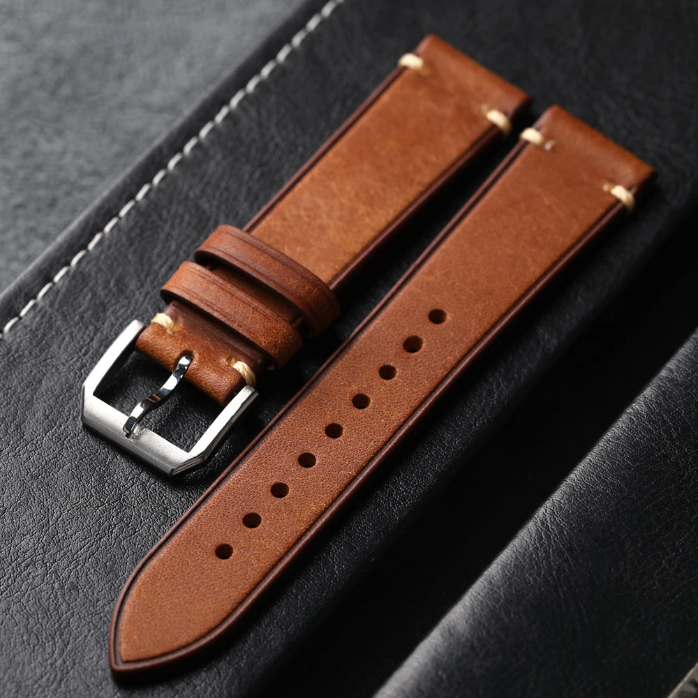 Genuine Leather Bracelet for Men, Handmade, Italian Head, Vintage Style, 18 19 20 21 22MM, Black, Brown, Grey, Green