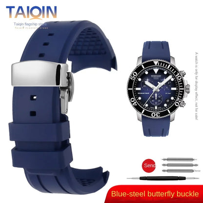 Bracelet de montre en caoutchouc FKM incurvé de haute qualité, 20 22mm, pour seiko rolex tudor Tissot, bracelet de montre pour hommes, fermoir papillon