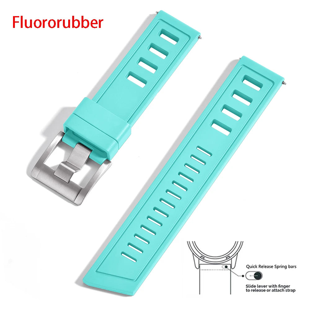 New heavy duty FKM watch strap 20mm 22mm quick release waterproof fluoro rubber watch band 5mm thick unisex suitable for dive sport watch