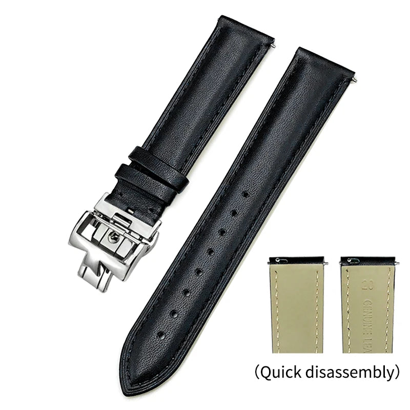 Bracelet de montre en cuir véritable à dégagement rapide 19mm 20mm 21mm 22mm pour Vacheron Constantin Patrimony VC, bracelet noir avec boucle pliable
