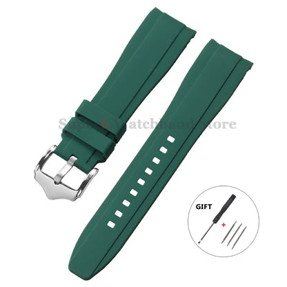 Bracelet de montre en Silicone à extrémité incurvée pour Rolex 20mm 22mm, Bracelet en caoutchouc de haute qualité pour Bracelet Omega, étanche