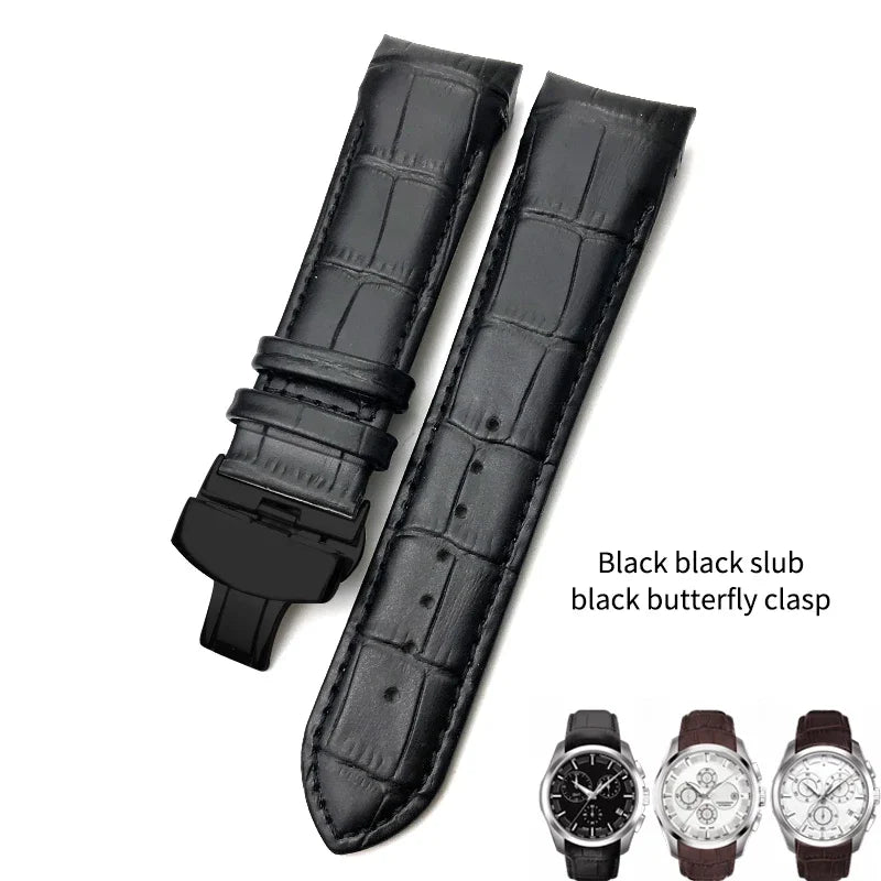 Cinturino per orologio in vera pelle 22mm 23mm 24mm adatto per Tissot T 035617 T035 cinturino in pelle di vacchetta nera fibbia deployante uomo