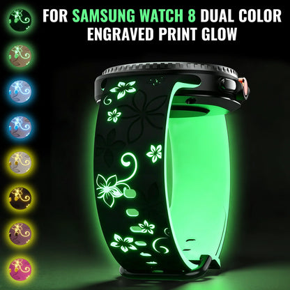 适用于 Samsung Galaxy Watch 8/9 40mm 44mm 及 8 Classic 46mm 的双色雕刻印花夜光硅胶表带