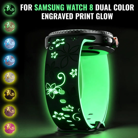 Zweifarbiges, graviertes, leuchtendes Silikon-Uhrenarmband für Samsung Galaxy Watch 8/9 40 mm 44 mm 8 Classic 46 mm