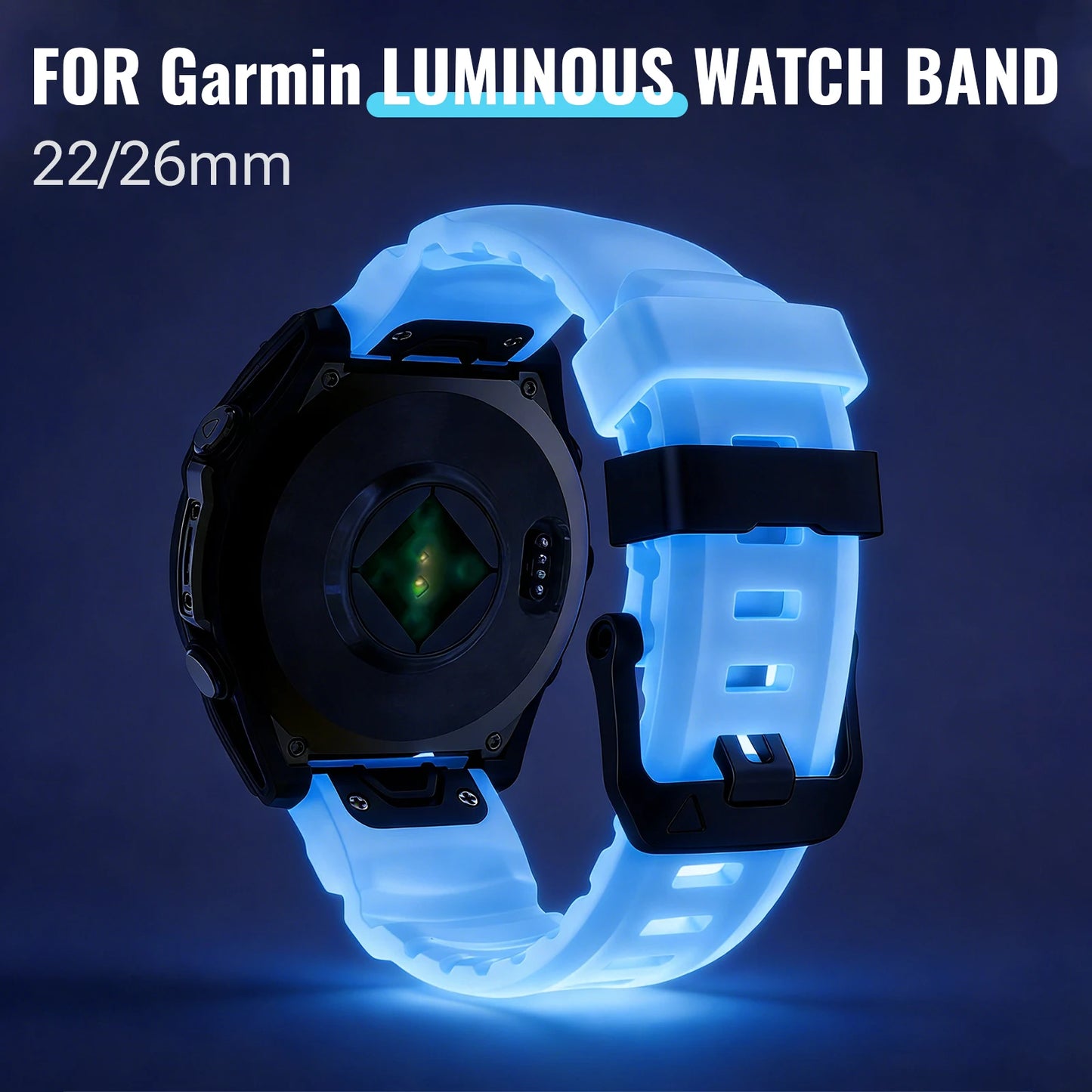 Cinturino per orologio in silicone luminoso, 22/26mm, per Garmin Fenix 5X/5X Plus/6/6X Pro/6X/7X/8(47/51mm)//Tactix Delta/EPIX Pro 51mm/Enduro 3
