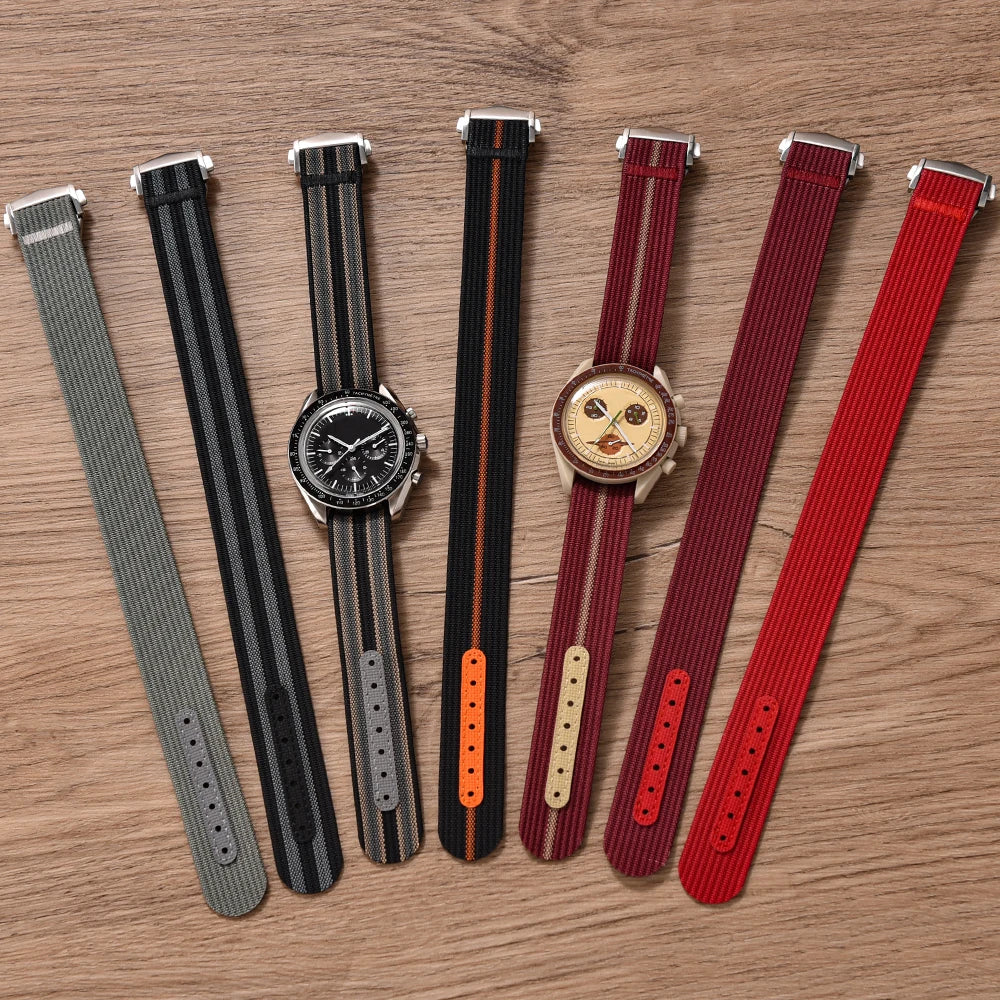 Canvas and Nylon Watch Strap, 18-20-22mm, for Omega X Swatch MoonSwatch for Seiko Men Women Sport, Waterproof, Folding Buckle