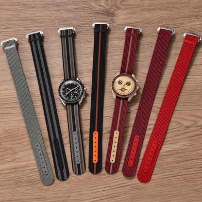 Canvas and Nylon Watch Strap, 18-20-22mm, for Omega X Swatch MoonSwatch for Seiko Men Women Sport, Waterproof, Folding Buckle