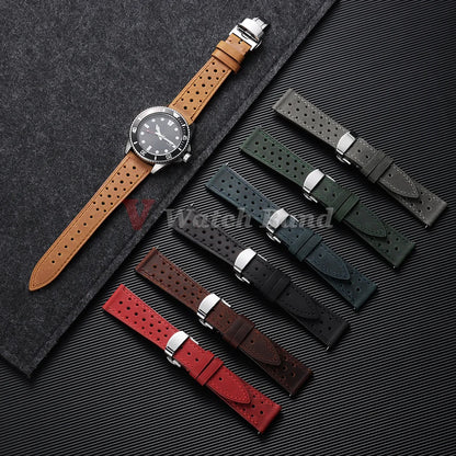 Bracelet de montre vintage de course à dégagement rapide, marron, respirant et poreux, 18mm 19mm 20mm 21mm 22mm 24mm, avec boucle papillon