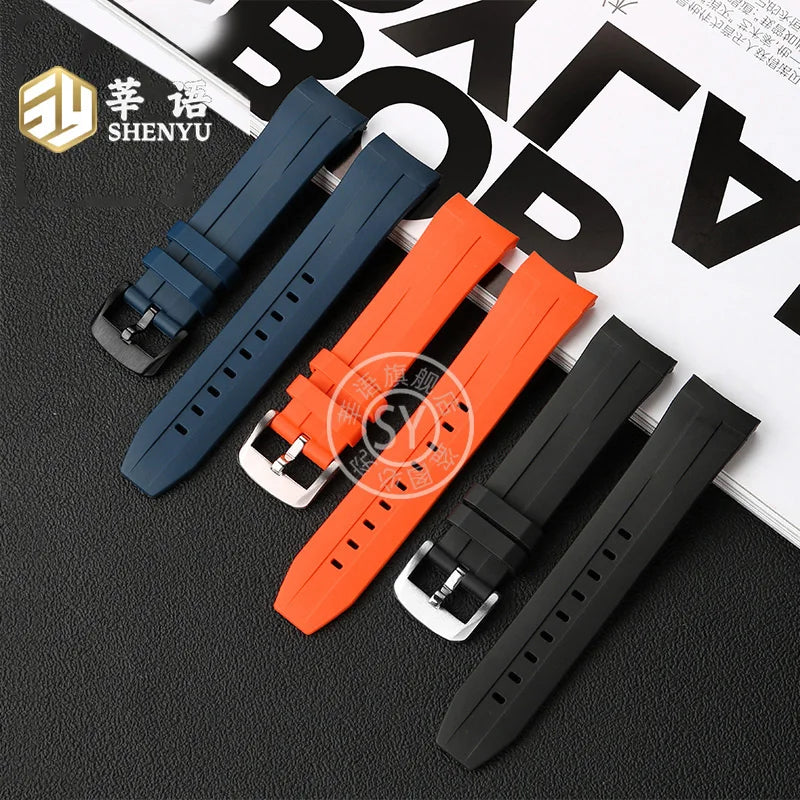 Rubber watch strap with curved interface, for Tissot 1853 Sports Starfish Seastar T series, 1853 120407 A T 120417 A 21mm 22mm strap