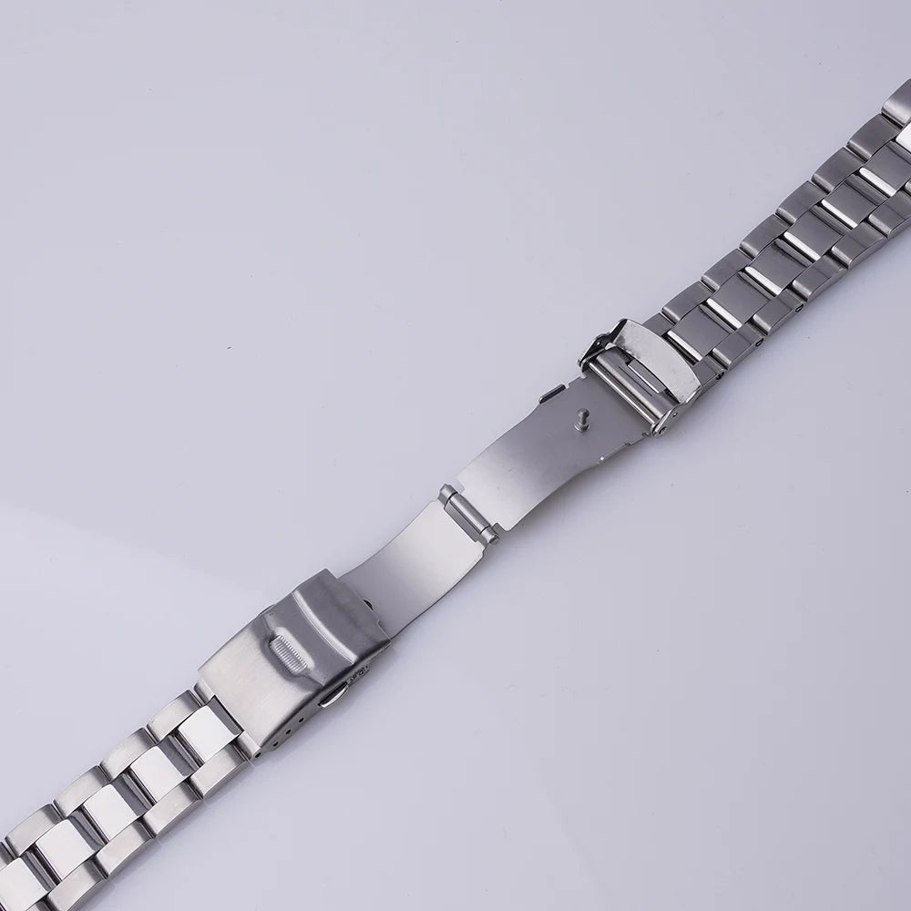 Rolamy 22mm Bracciale per orologio argento con estremità curva, maglie di ricambio, doppia fibbia deployante per Seiko SSK005KC SBSC017 001 003 019