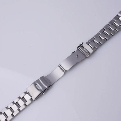 Rolamy 22mm Bracciale per orologio argento con estremità curva, maglie di ricambio, doppia fibbia deployante per Seiko SSK005KC SBSC017 001 003 019