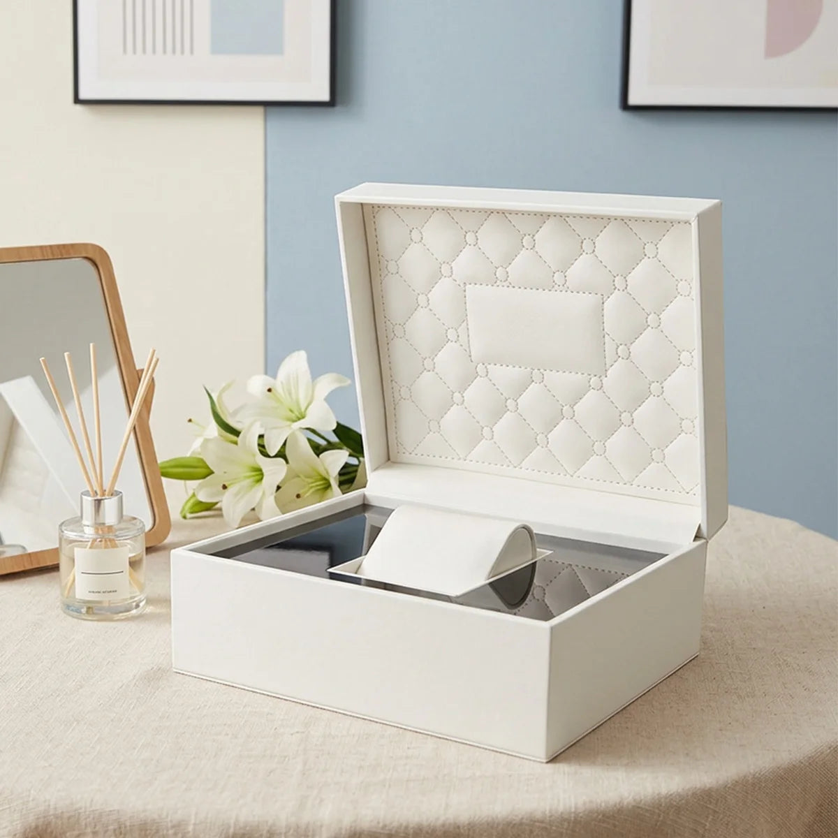 Luxury PU Leather Single Watch Storage Box, Multifunctional Travel Case with Accessories and Removable Pillow