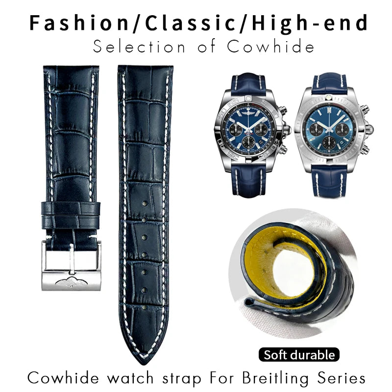 Bracelet de montre en cuir véritable 20mm 21mm 22mm pour Breitling Avenger Navitimer Chronomat Superocean Heritage Yellow Wolf