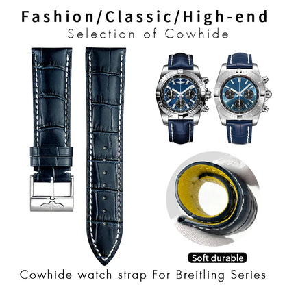 Bracelet de montre en cuir véritable 20mm 21mm 22mm pour Breitling Avenger Navitimer Chronomat Superocean Heritage Yellow Wolf
