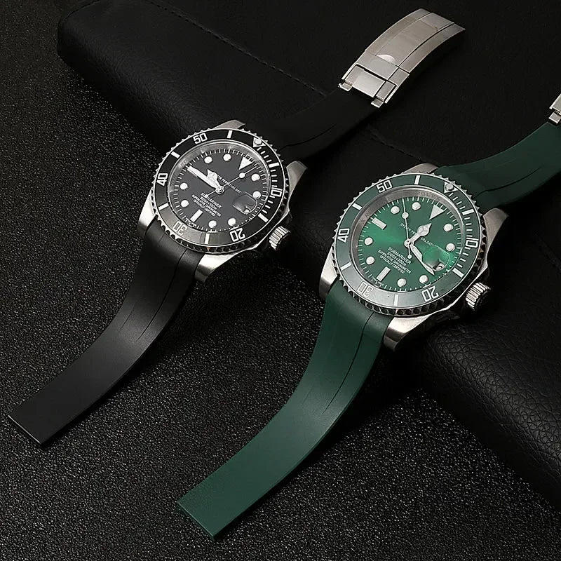 Rubber Watch Band, 20mm 21mm, for Rolex Submariner DAYTONA GMT Yacht-Master, Black Silicone Strap