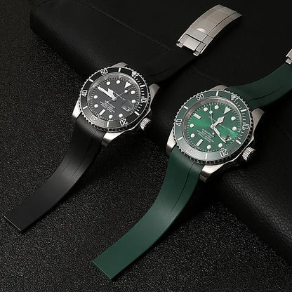 Rubber Watch Band, 20mm 21mm, for Rolex Submariner DAYTONA GMT Yacht-Master, Black Silicone Strap