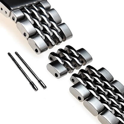 20 22 mm 316L ‌ Bracelet en acier inoxydable massif, perles plates incurvées réglables de riz, Bracelet de montre adapté au Bracelet universel Seiko SKX