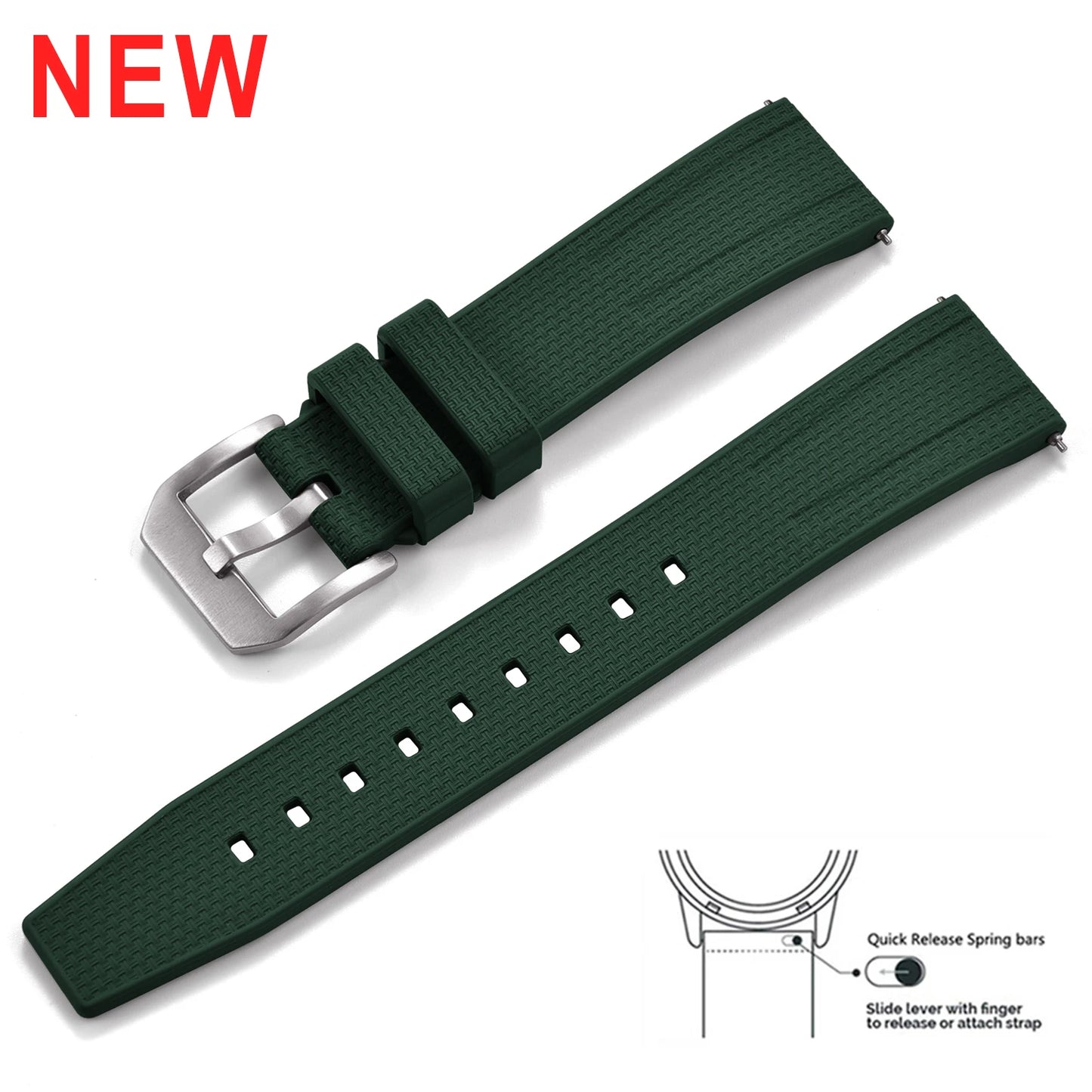 FKM Rubber Watch Strap 20mm 22mm Quick Release Waterproof Fluoro Rubber Dive Watch Band for Traditional Dive Watch Accessories