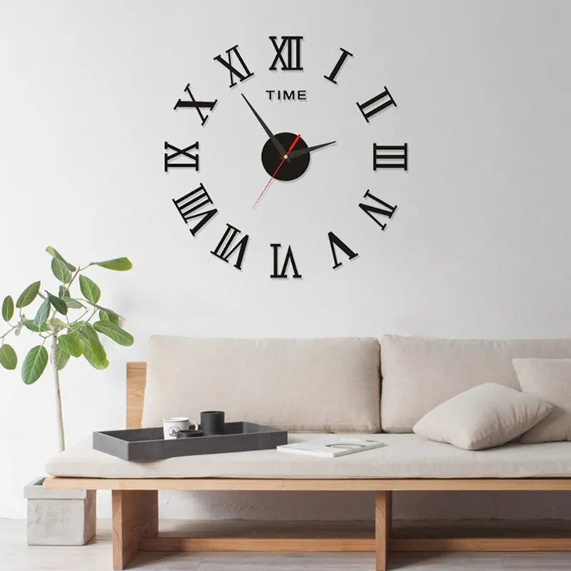 Horloge Murale Numérique 3D en Acrylique, Design de Chiffres Romains, Miroir, Mode, Grande Horloge Murale Ronde, Bricolage, Horloge Auto-Adhésive