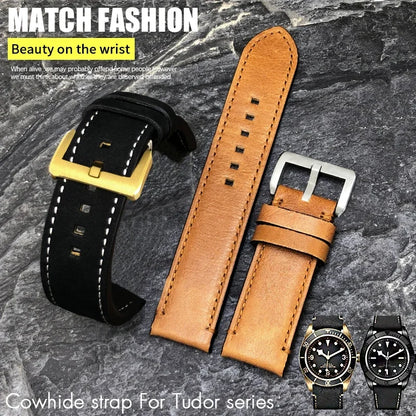 Handmade Brown Genuine Calf Leather Watch Strap, 22/23mm, for Zenith Tudor Black Bay Bronze Blancpain, Vintage Watch Band