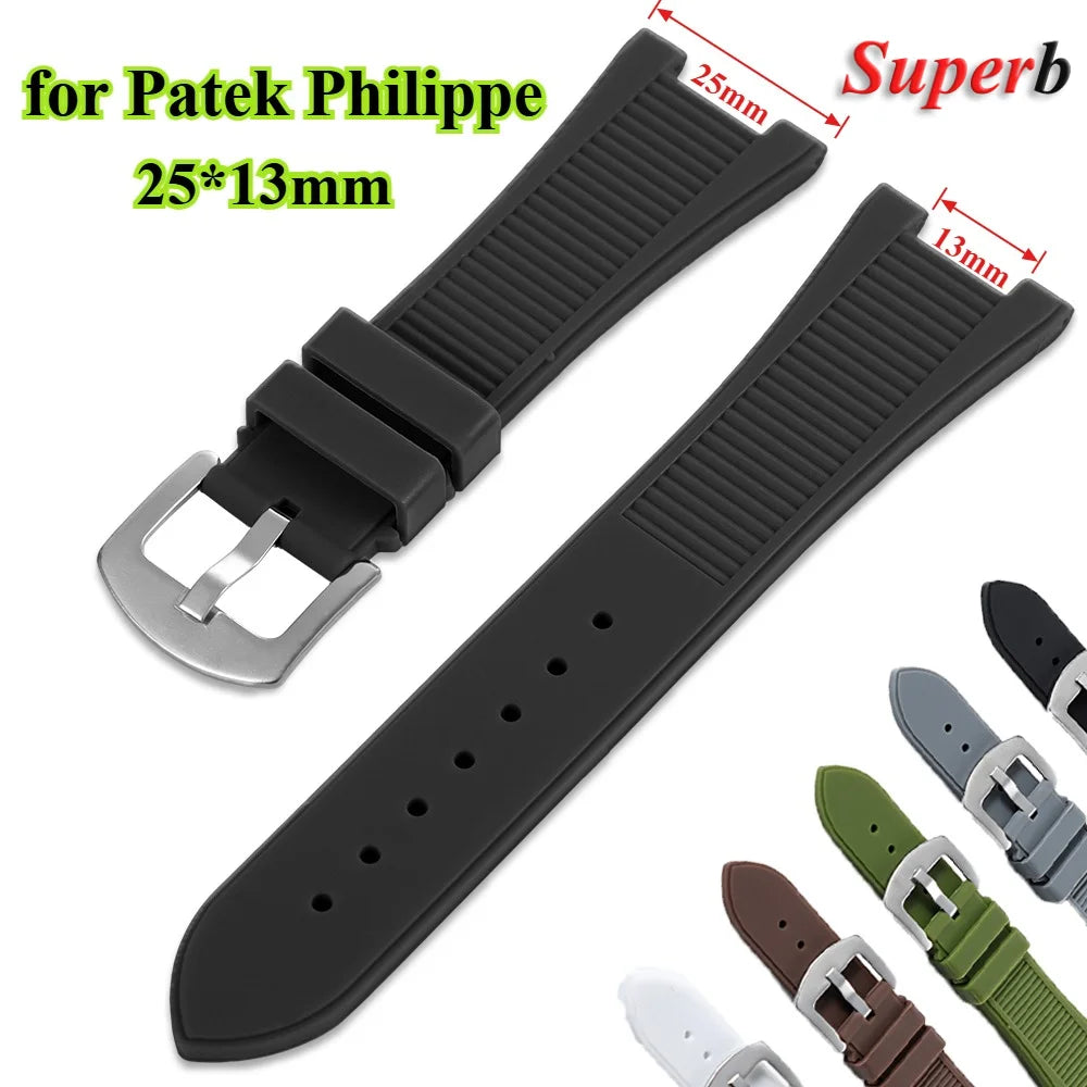 25x13mm Waterproof Silicone Strap for Patek Philippe Nautilus Series 5711 5726 5712, Rubber Watch Band, Concave Interface