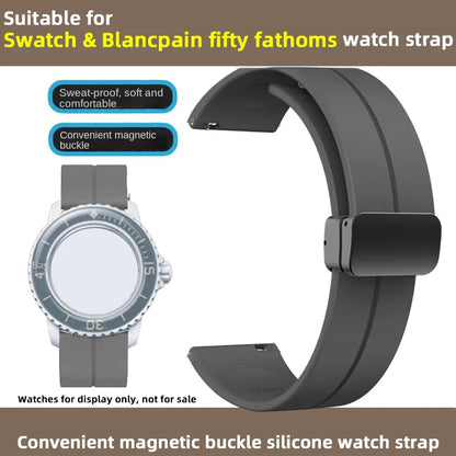 Cinturino in silicone morbido da uomo e donna, per Swatch, Blancpain Fifty Fathoms, Five Ocean, blu, arancione, verde, grigio, strumento, marca Co, 22mm