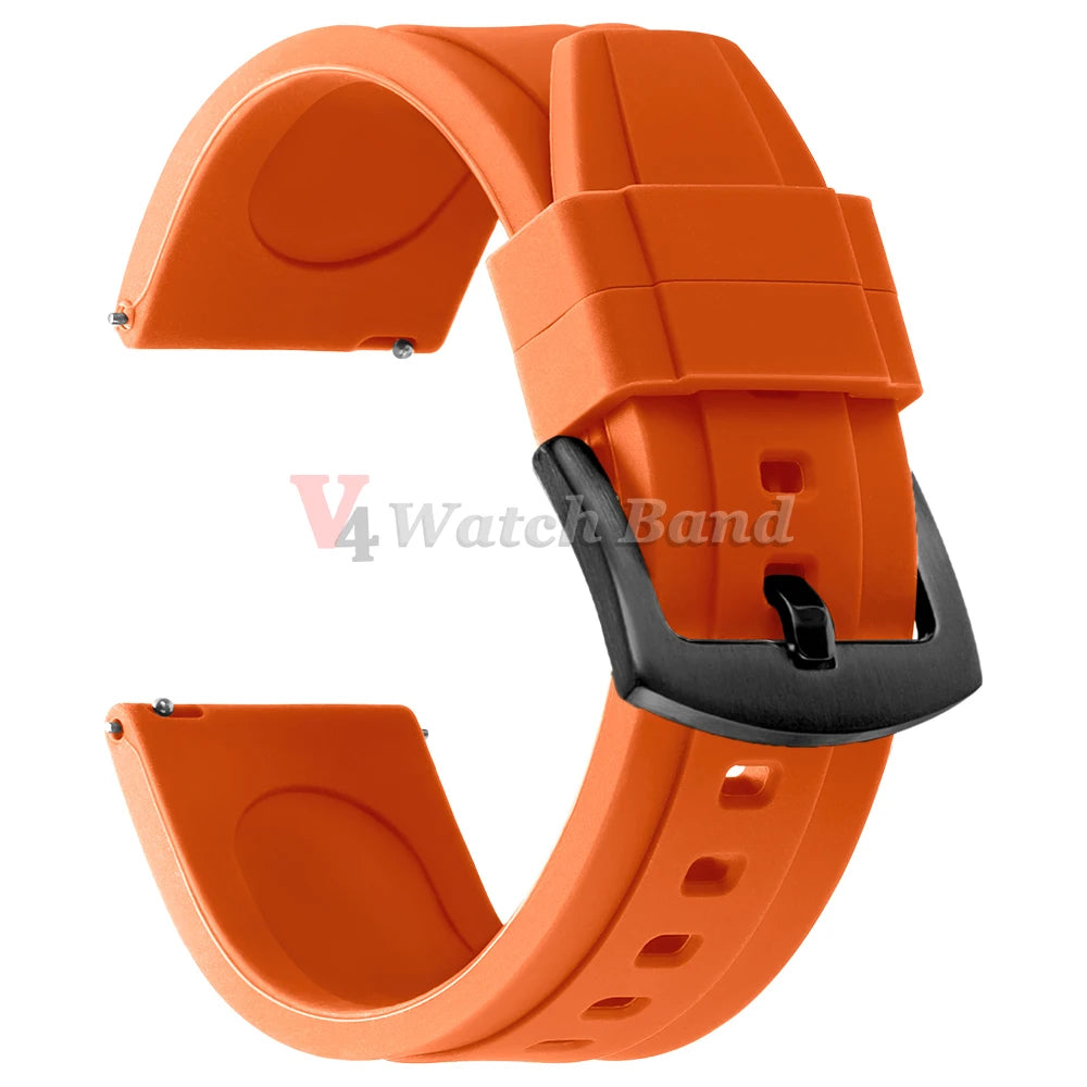 Bracelet de montre sport en silicone souple noir, marron, orange, bleu – Bracelets de 20 mm et 22 mm à libération rapide en caoutchouc de silicone