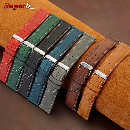 Cowhide Leather Watch Strap, 14mm 16mm 18mm 20mm 22mm 24mm, Retro Dark Brown, Quick Release, for Samsung Galaxy Watch 7/6/5/4 44mm