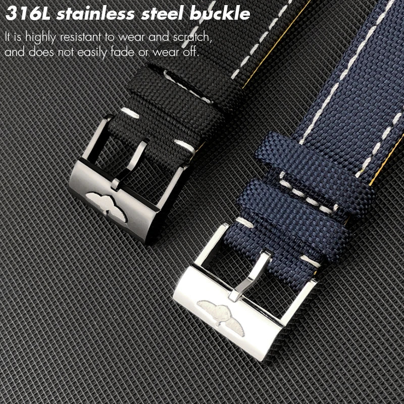 Bracelet de montre en cuir et nylon épais de qualité, 21mm 22mm, pour Breitling Avenger CHRONOMAT NAVITIMER SUPEROCEAN, bracelet de montre à fond jaune