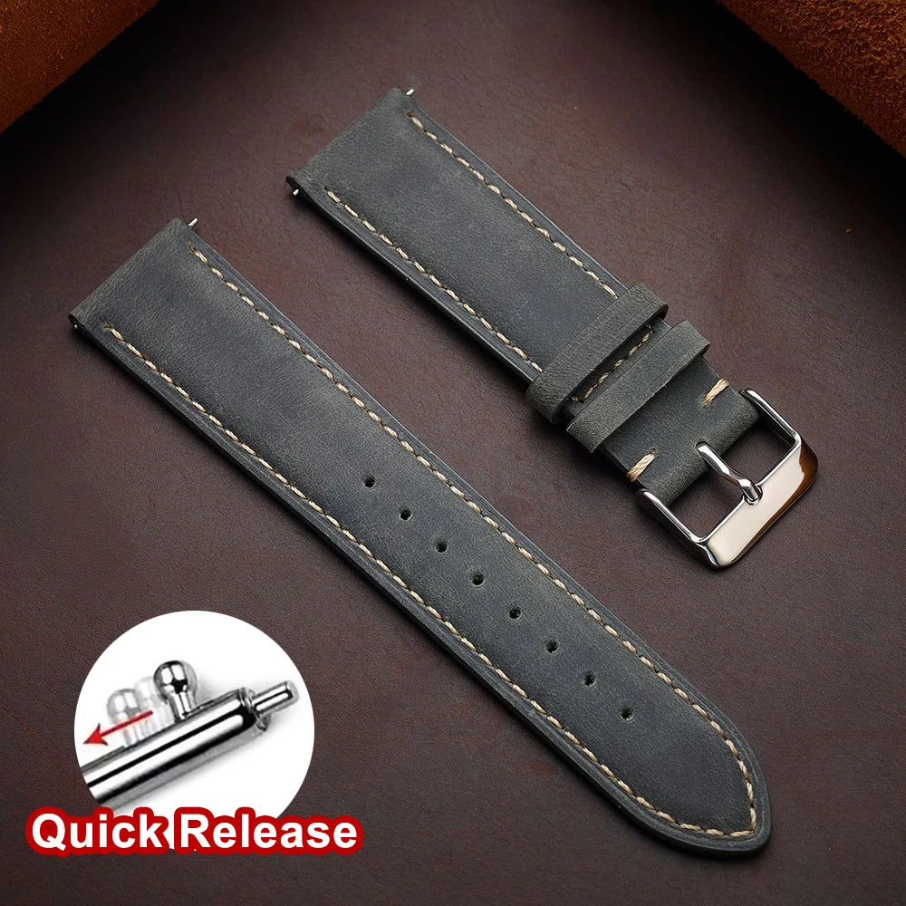 Cowhide Leather Watch Strap, 14mm 16mm 18mm 20mm 22mm 24mm, Retro Dark Brown, Quick Release, for Samsung Galaxy Watch 7/6/5/4 44mm