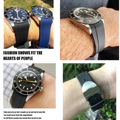 Bracelet de montre en caoutchouc naturel Silione, 22mm 20mm, pour Tudor Black Bay GMT 1958, extrémité incurvée, boucle pliante, vert, bleu, rouge