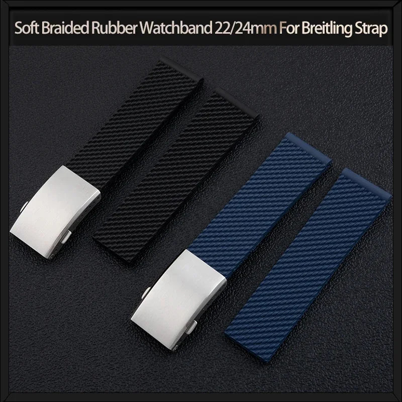 Braided Soft Rubber Watch Strap, 22mm 24mm, for Breitling, Superocean HeritageAvenge Challenger, Strap for Tudor/Huwei