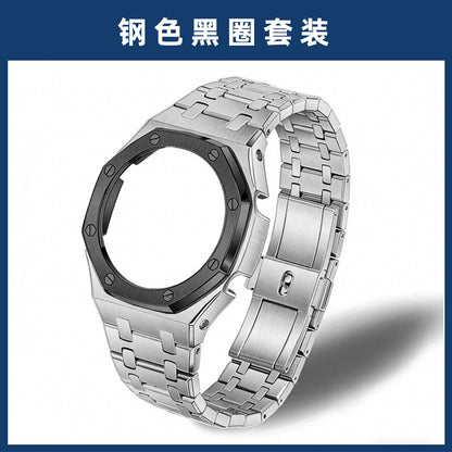 GM-2100 Metal Case Bracelet for Casio Oak Watch | Farmhouse Oak Mod Accessories | Replacement Bezel and Band Set (Silver/Black/Gold)