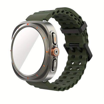 Ensemble d'accessoires pour Samsung Galaxy Watch 7/6 (40mm/44mm), 2 pièces, étui de protection ultra-résistant, bracelet respirant en verre trempé HD