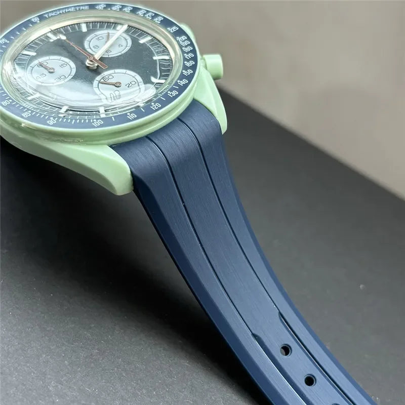 20 mm Kautschukarmband für Omega X Swatch MoonSwatch, Faltschließe, gebogenes Ende, Ersatzarmband für Speedmaster Moonwatch
