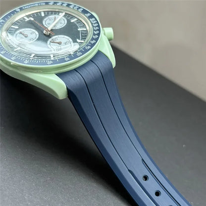 20 mm Kautschukarmband für Omega X Swatch MoonSwatch, Faltschließe, gebogenes Ende, Ersatzarmband für Speedmaster Moonwatch