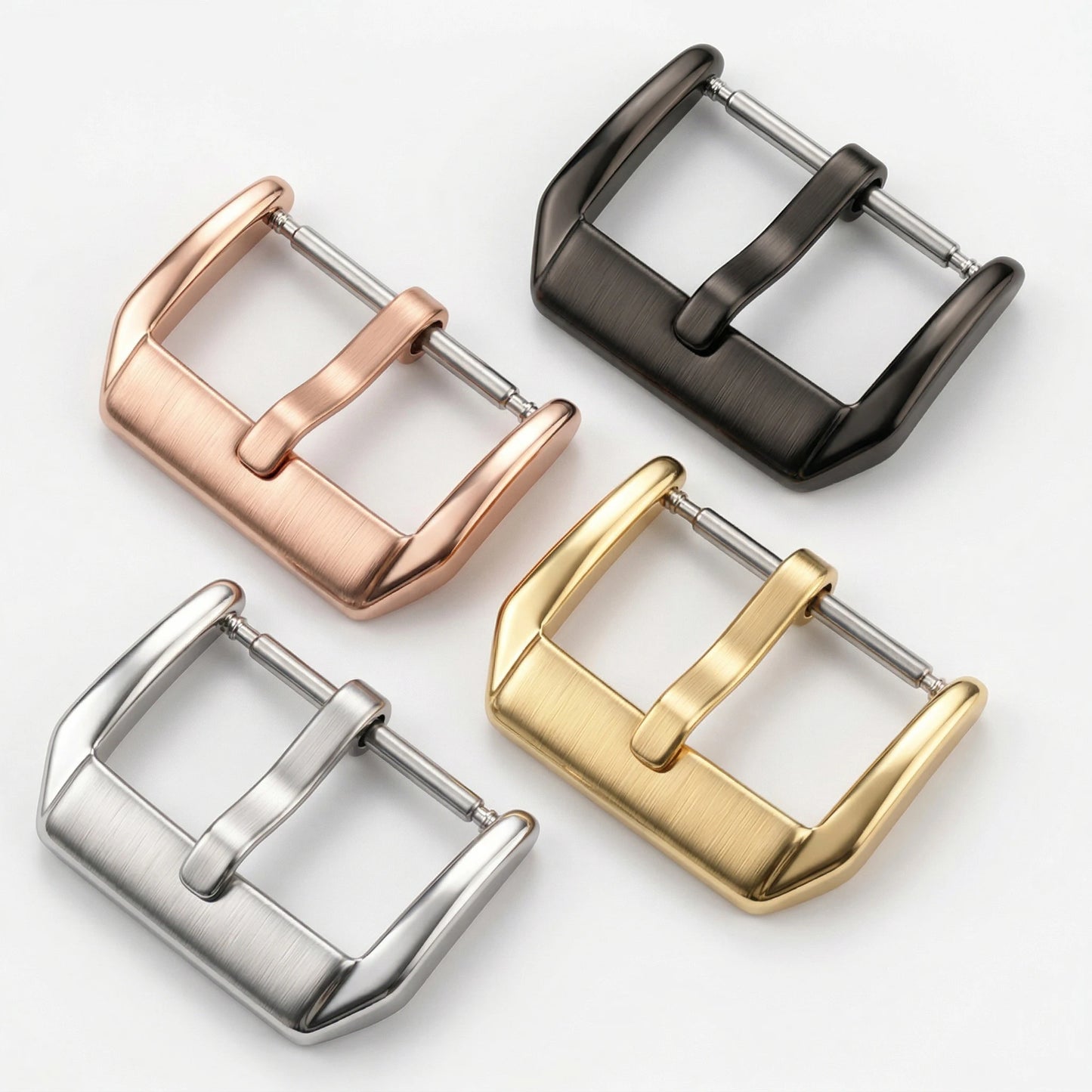 Stainless Steel Watch Band Buckle, 20 Pcs Brushed Middle Clasp, Silver Gold Black Watch Accessories 16 18 20 22mm Wholesale