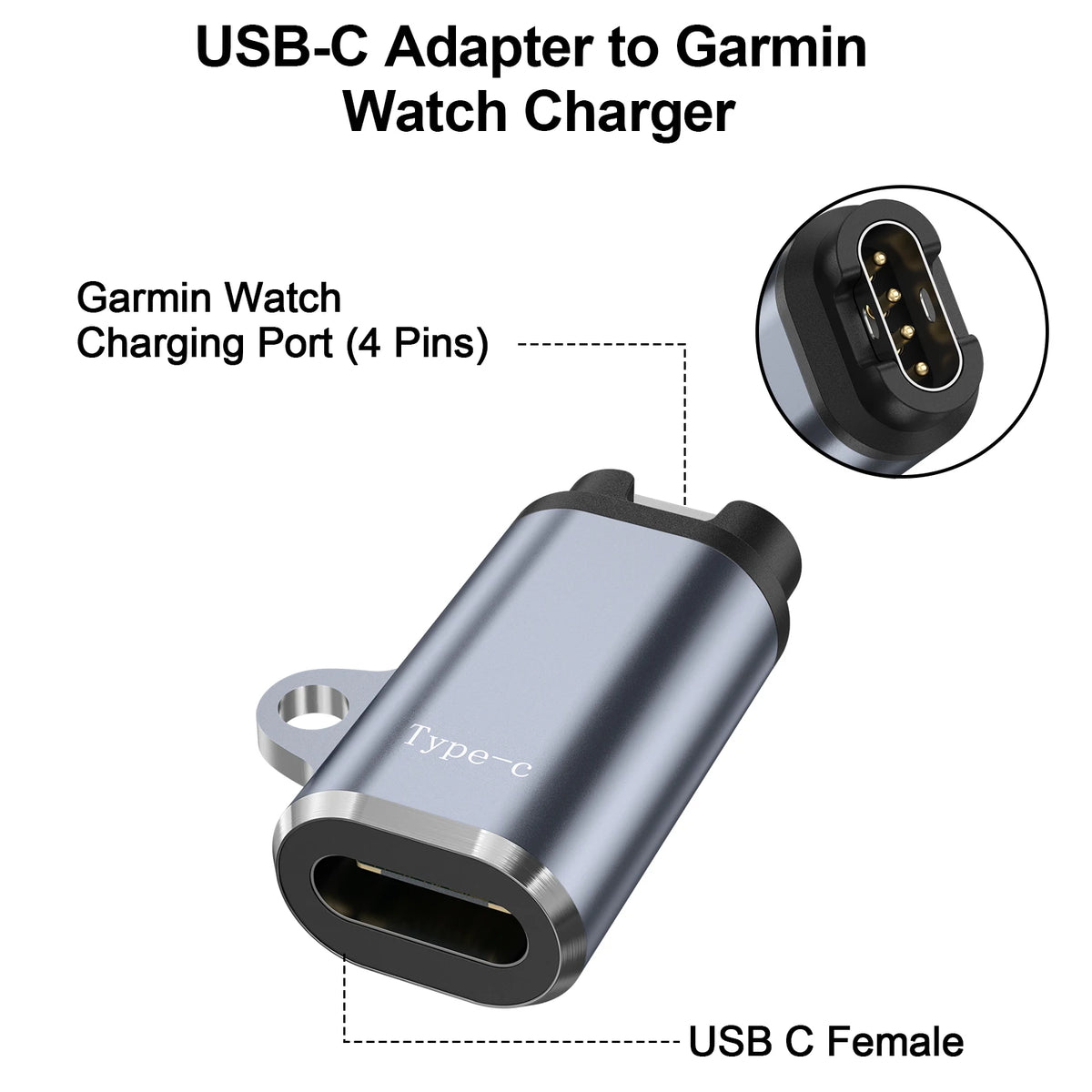 Adaptateur de chargeur de type C pour Garmin Fenix 8 7 6 6X 5S X Plus/Instinct 2/Venu 2/Vivoactive 4 3/Forerunner 965 955 945 935, convertisseur