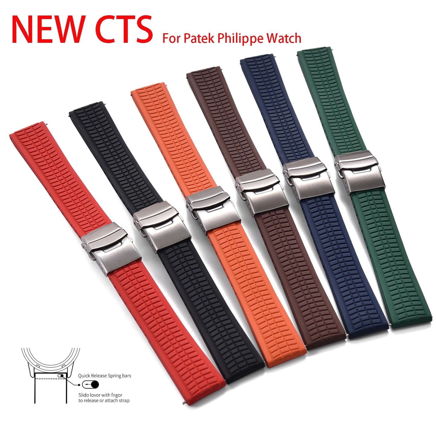 Bracelet de montre CTSFKM de haute qualité, 18mm 20mm 22mm, bandes en caoutchouc, boucle papillon à dégagement rapide, coupe sur la taille pour montre Patek Philippe